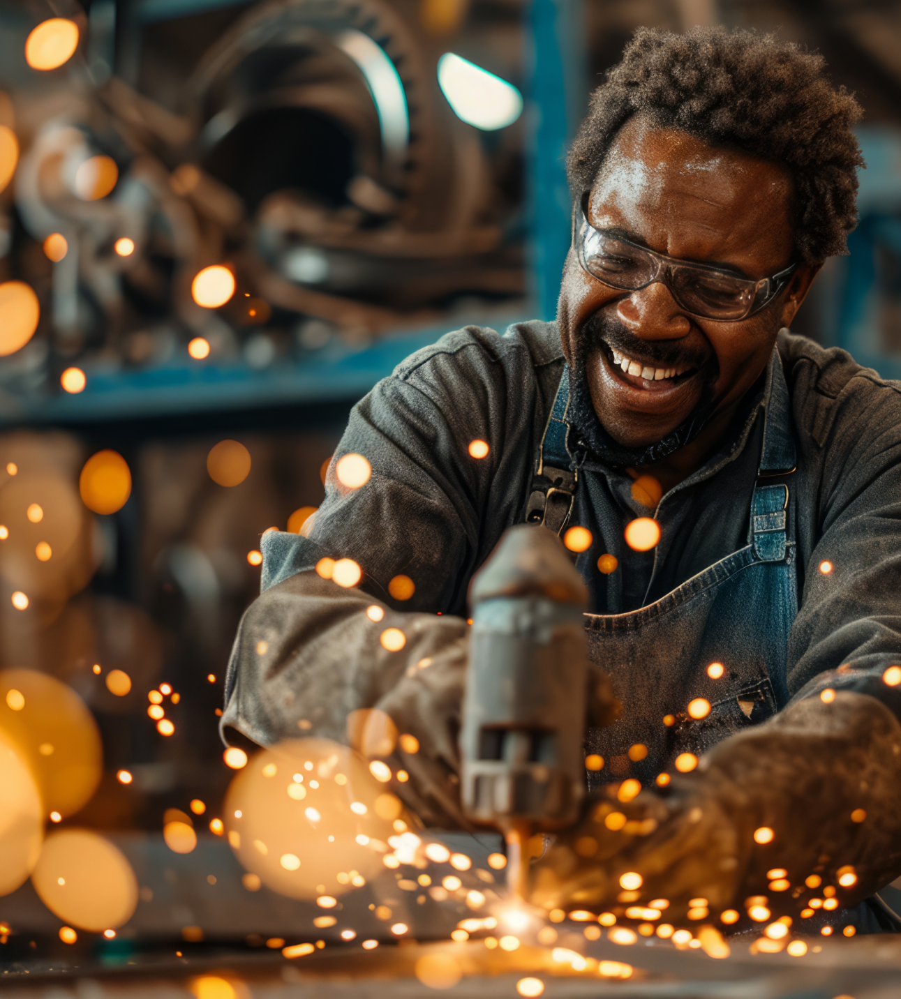 Craftsperson using a power tool with sparks flying